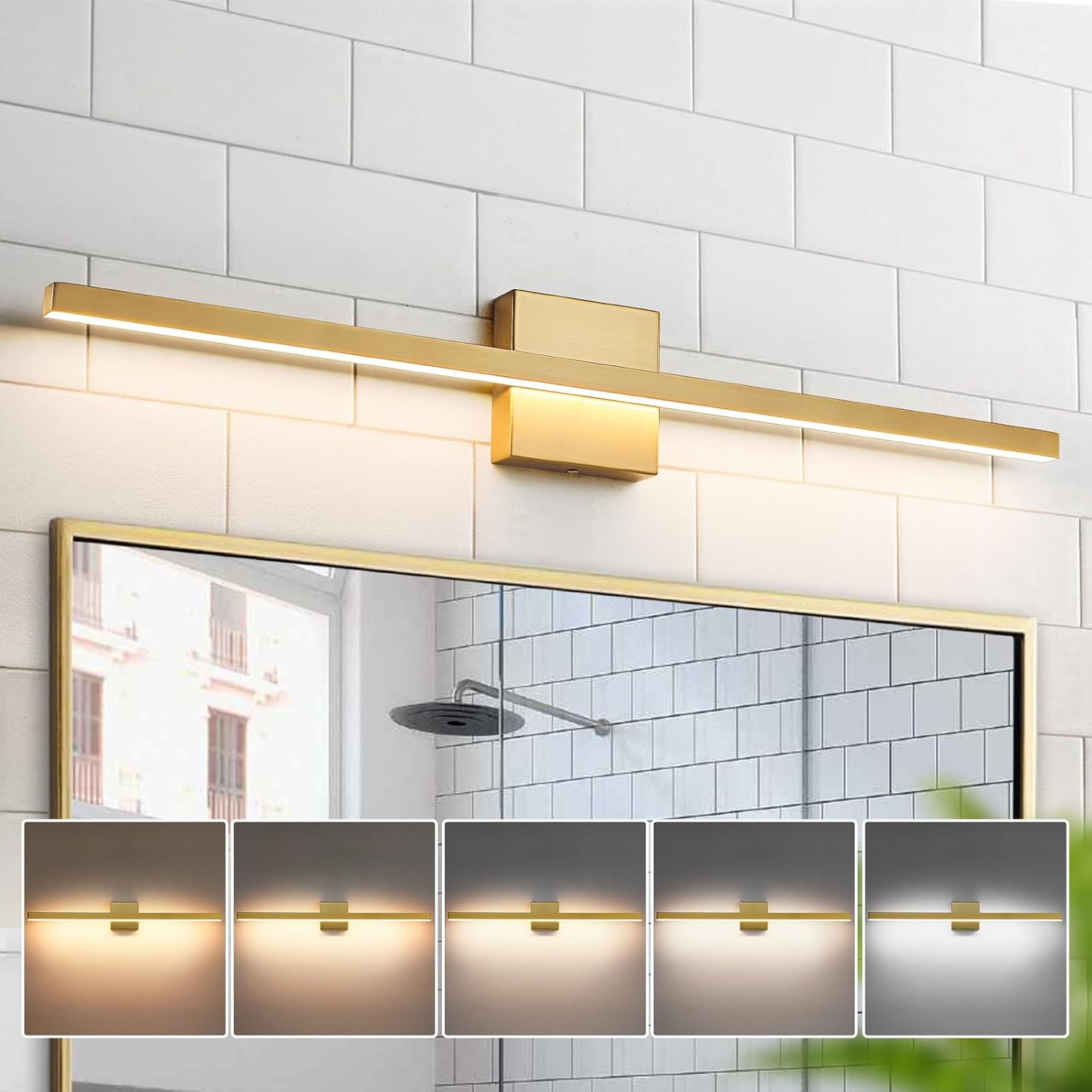 Gold Vanity Lights for Bathroom - 31.5 inch Brushed Gold Bathroom Light Fixtures Over Mirror 22W LED Dimmable Wall Sconce Lighting Fixture 5CCT Vanity Light Bar for Bathroom Bedroom Gold 32inch