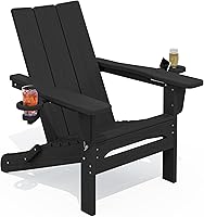 Vista 55 de SERWALL Juego de 2 sillas Adirondack modernas, sillas Adirondack plegables con portavasos dobles, sillas de plástico HDPE para exteriores para Negro