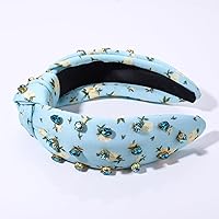 Vista 7 de Diademas anudadas con perlas para mujer, diademas de flores impresas con cristal de diamantes de imitación y cuentas brillantes adornadas con nudo