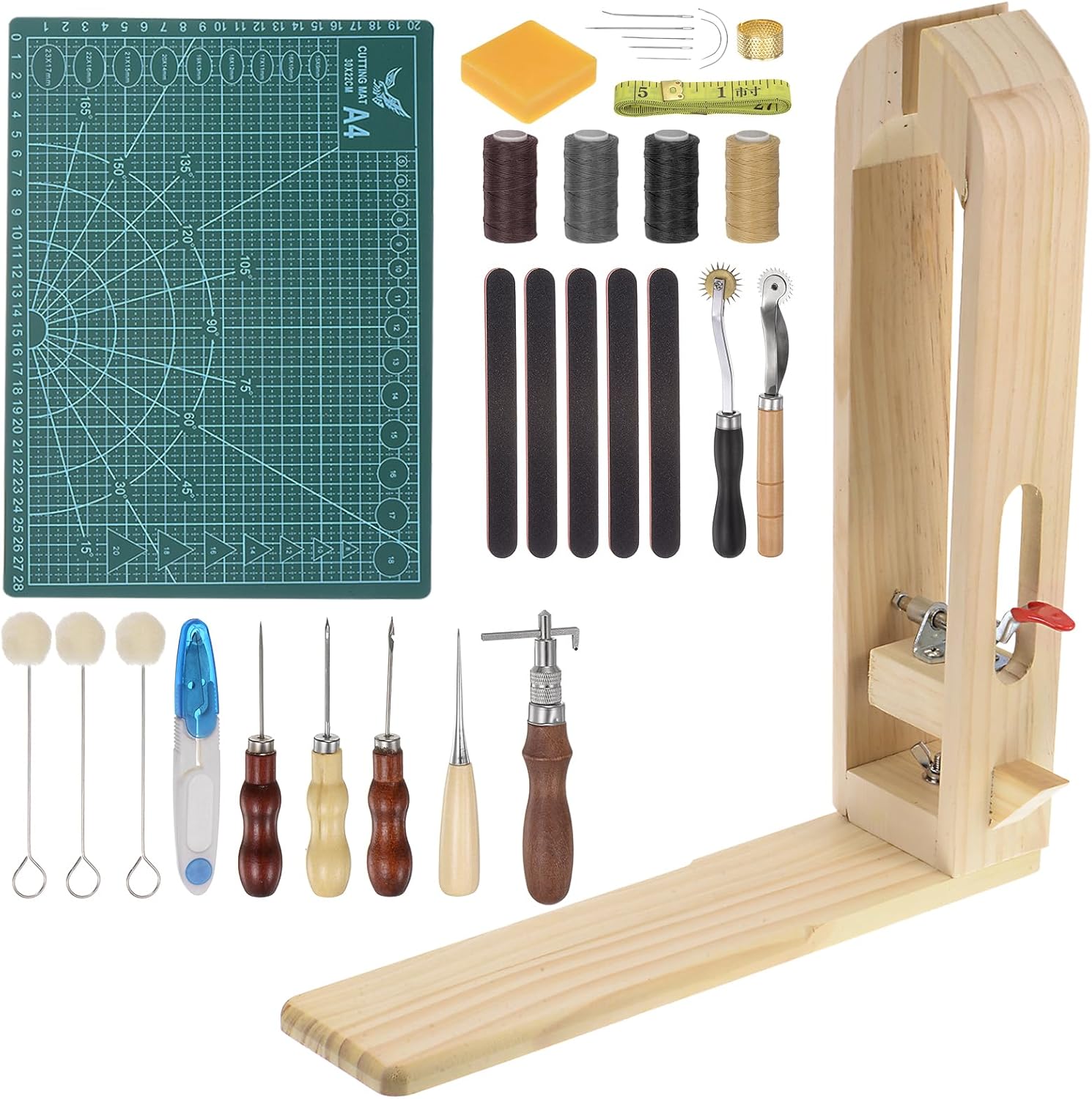 HARFINGTON 33pcs Leather Horse Clamp Hand Stitching Tools Kit, Desktop Hand Leather Working Tools for Sewing Crafting, Suitable for DIY Leathercraft Project