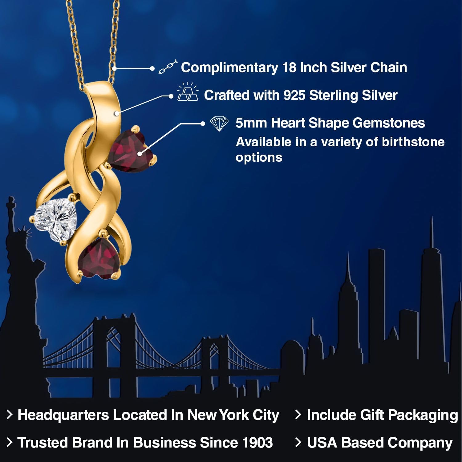 Gem Stone King 18K Yellow Gold Plated Silver Lab Grown Diamond and Red Rhodolite Garnet Pendant Necklace for Women | 1.54 Cttw | Gemstone April Birthstone | Heart Shape 5MM | With 18 Inch Chain - Image 2