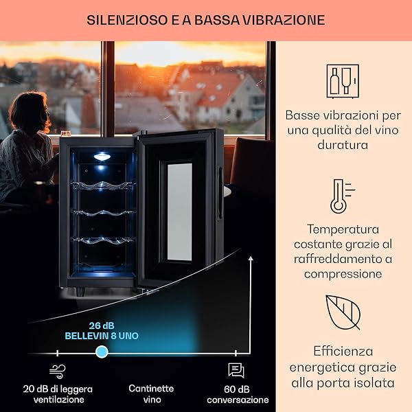 KLARSTEIN Cantinetta Vino, Cantinetta Vino Refrigerata a Zona Singola per Interno/Esterni, Frigo Bar, Cantina Vino con Vetrina, Mini Bar con Protezione UV, Frigo Vino Touch, 11-18°C, 8 Bottiglie - 4