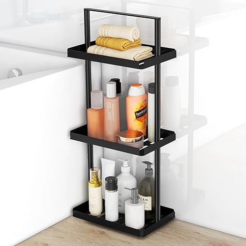 Organizador de ducha de 3 niveles con asa, estante de ducha de metal para champú, soporte de ducha interior para baño, bañera, color negro