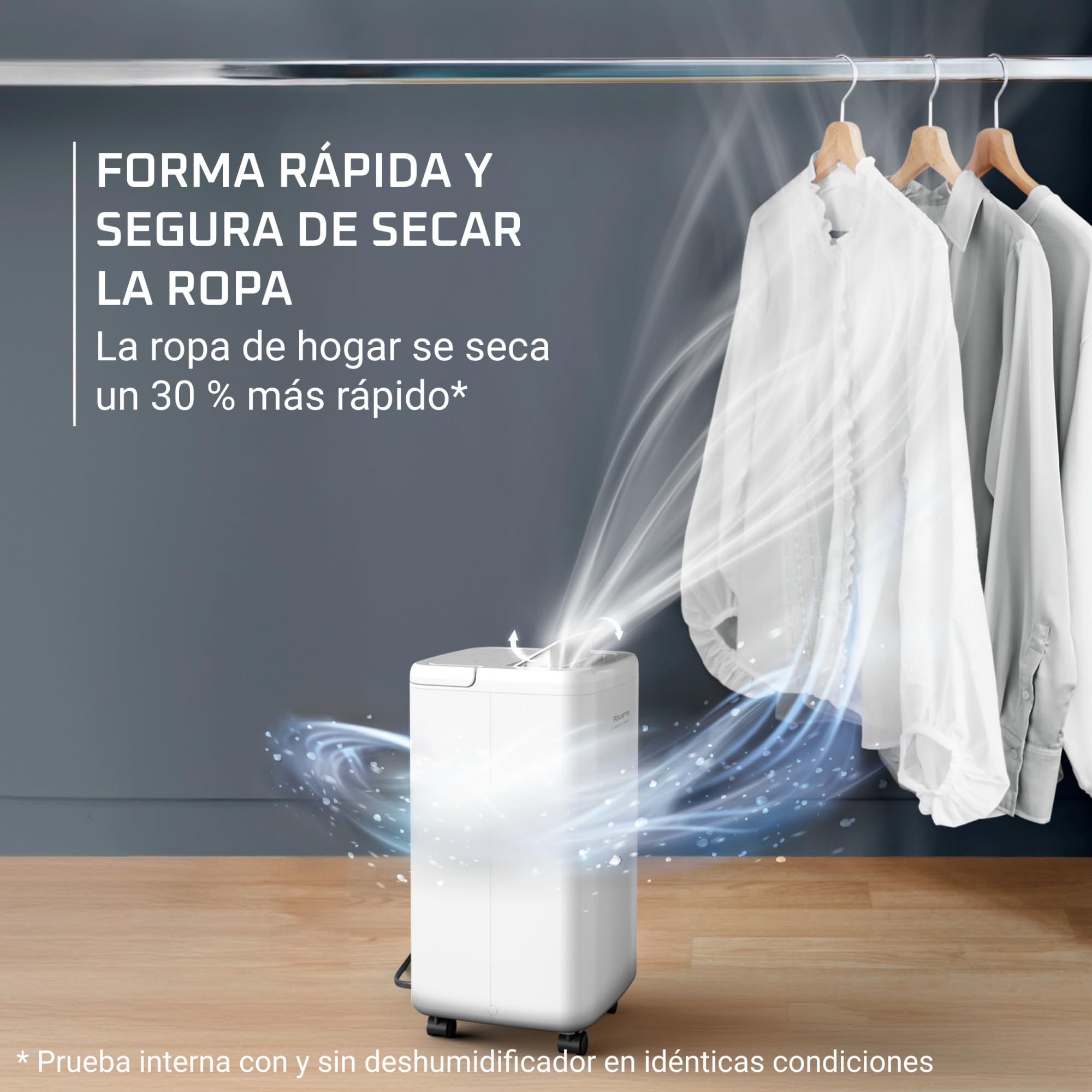 Rowenta Extreme Dry Compact, deshumidificador, secado de ropa DH5260 | Deshumidificador 16L/día para Habitaciones hasta 40m², Secado Ropa 30% Más Rápido, Silencioso, Color: Blanco