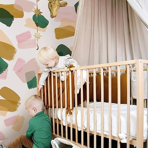 Miniatura 3 de astrkiz Calcomanías de pared de tela, calcomanías de pared abstractas de acuarela verde con pinceladas, calcomanías de pared para niños, calcomanías