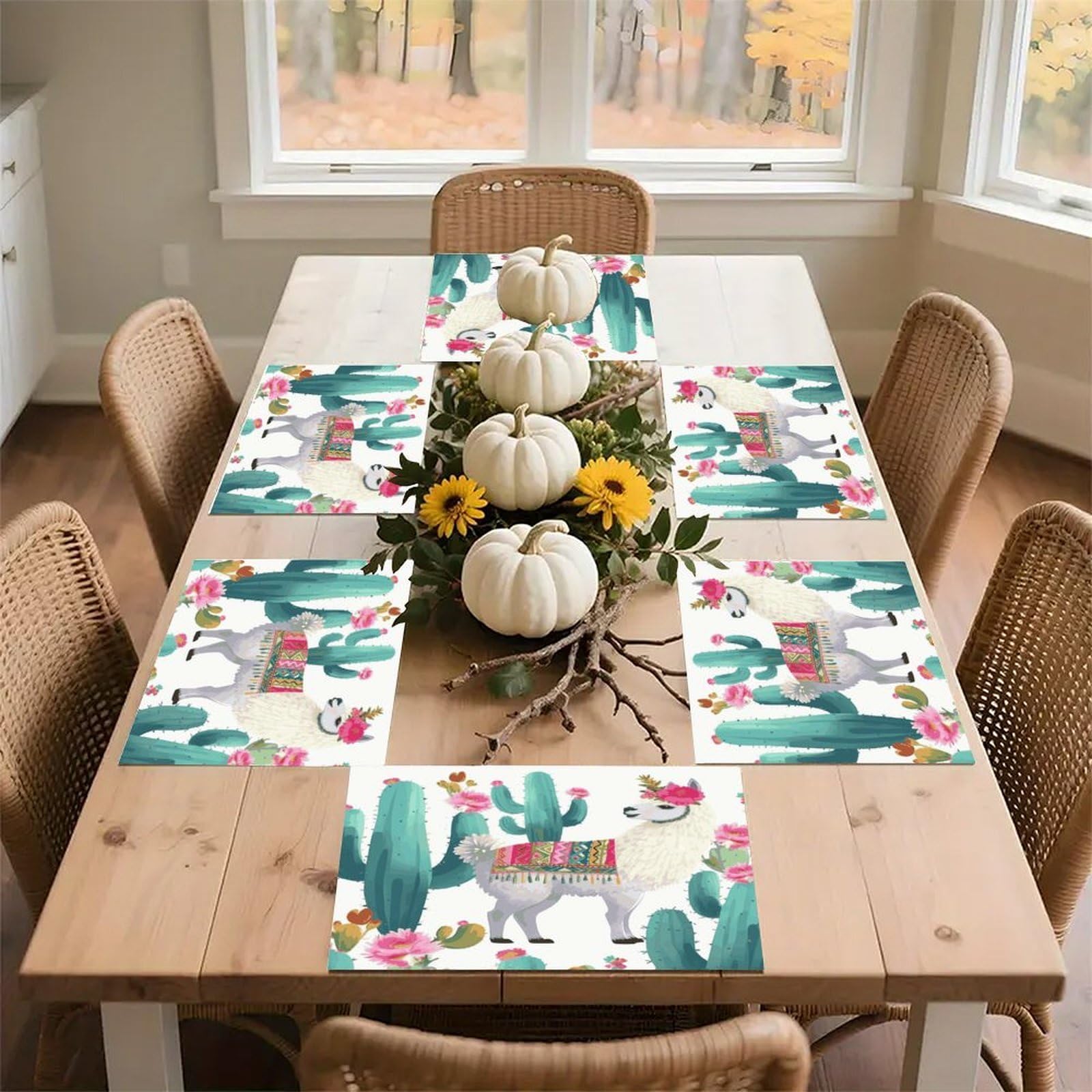 Tropical Llama Alpaca Cactus Flower Placemats Non-Slip Heat Resistant Table Mats Flax Washable Cloth Place Mats Easy to Clean Premium Placemat for Kitchen Dining Table Decor Party Outdoor