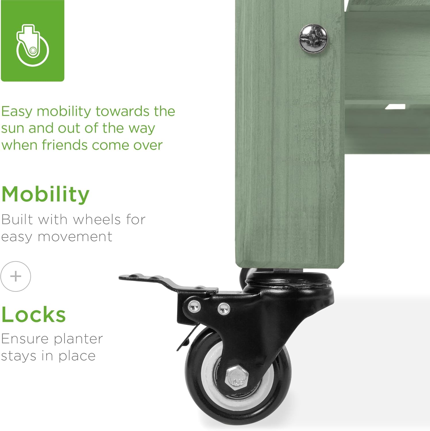 Best Choice Products Raised Garden Bed 48x24x32-inch Mobile Elevated Wood Planter w/Lockable Wheels, Storage Shelf, Protective Liner - Sage