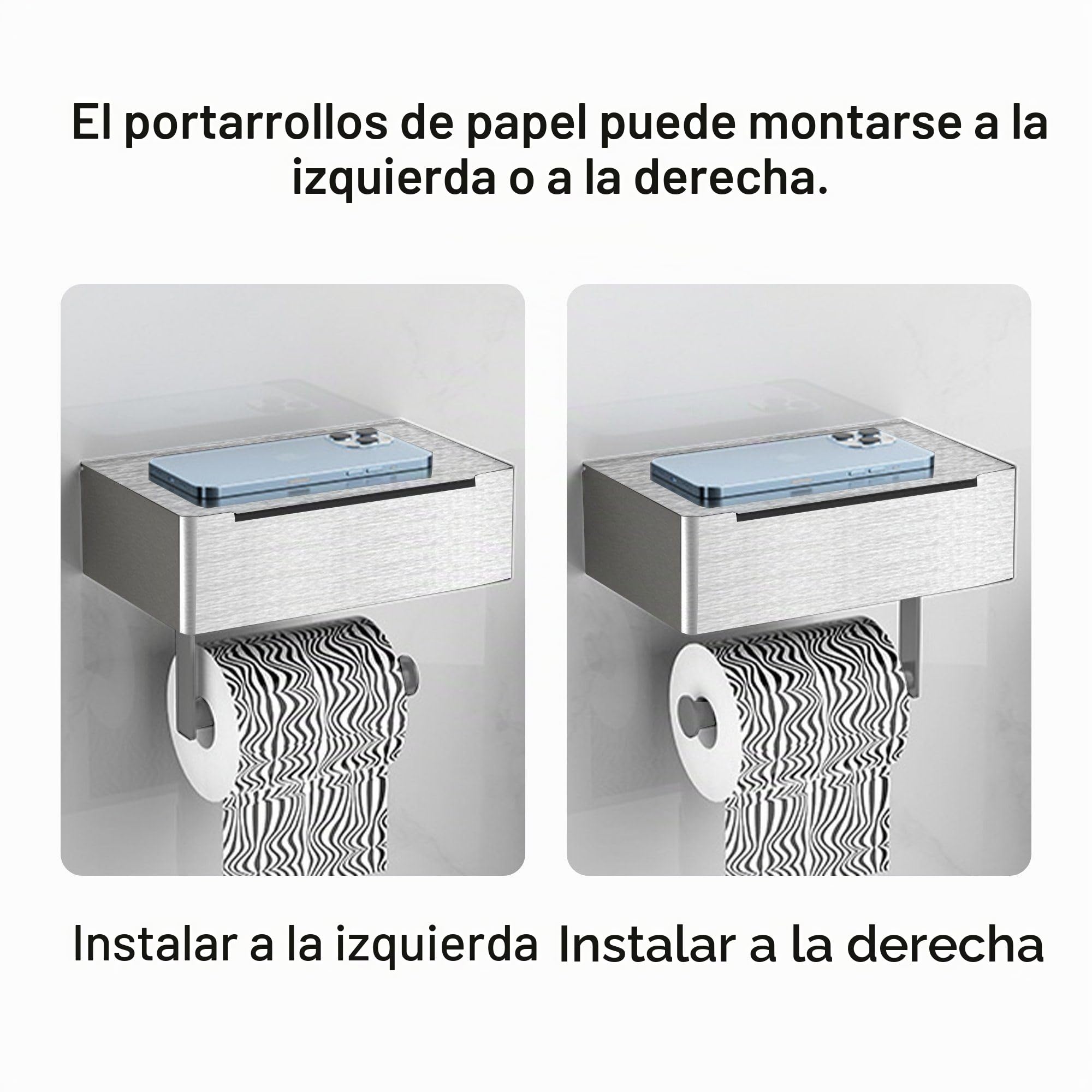 Portarrollos de Papel Higiénico de Acero Inoxidable, Autoadhesivos o Taladrar en Pared, Portarrollos de Papel Higiénico para Inodoro Baño Cocina (Plata, Estilo B)