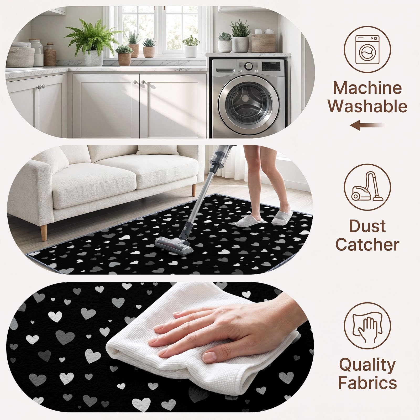 Tapis de Salon 140 x 200 cm Cœur Points Tapis de Chambre, Doux et Antidérapant Romantique Abstrait Lavable en Machine Paillasson pour Salon Cuisine Couloir et Décoration Maison