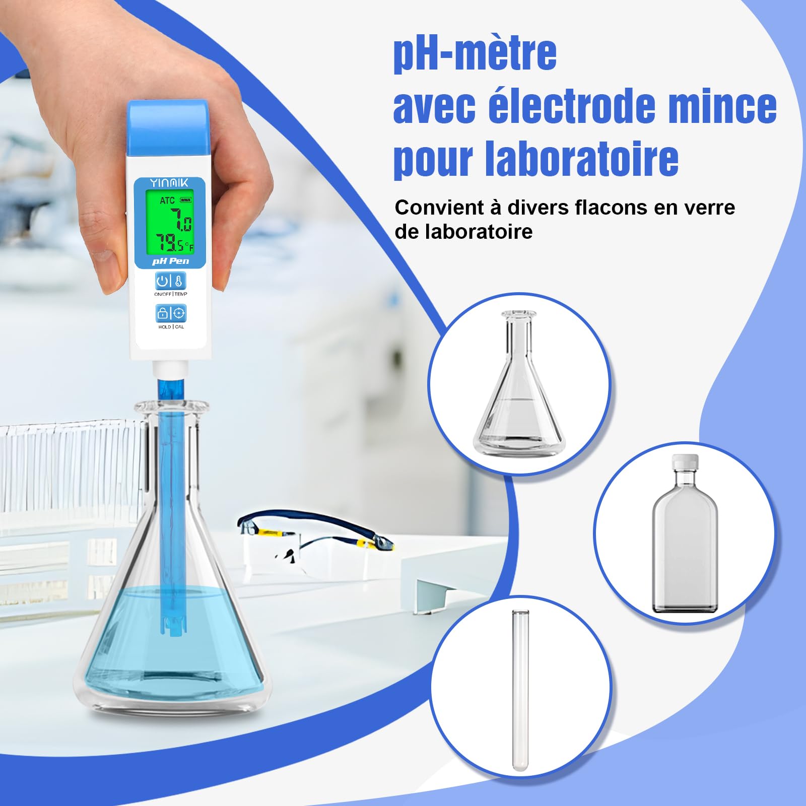 YINMIK Testeur de pH pour la Qualité de l'eau, Testeur de pH Numérique | pH-mètre Kit de Test Professionnel de pH et de Température, Convient Aux Aliments en Conserve et à Diverses Solutions