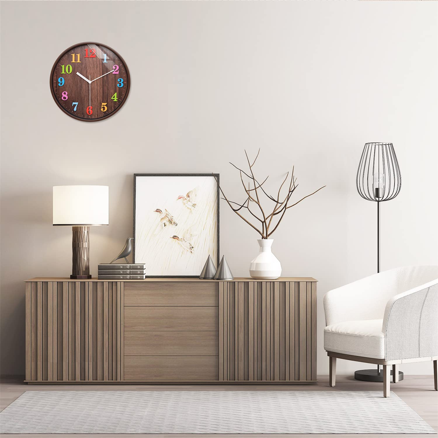 Spardar Vintage Wanduhr - 12 Zoll Große Quarzuhr Mit Bunten Zahlen, Super Leise Für Wohnzimmer & Klassenzimmer