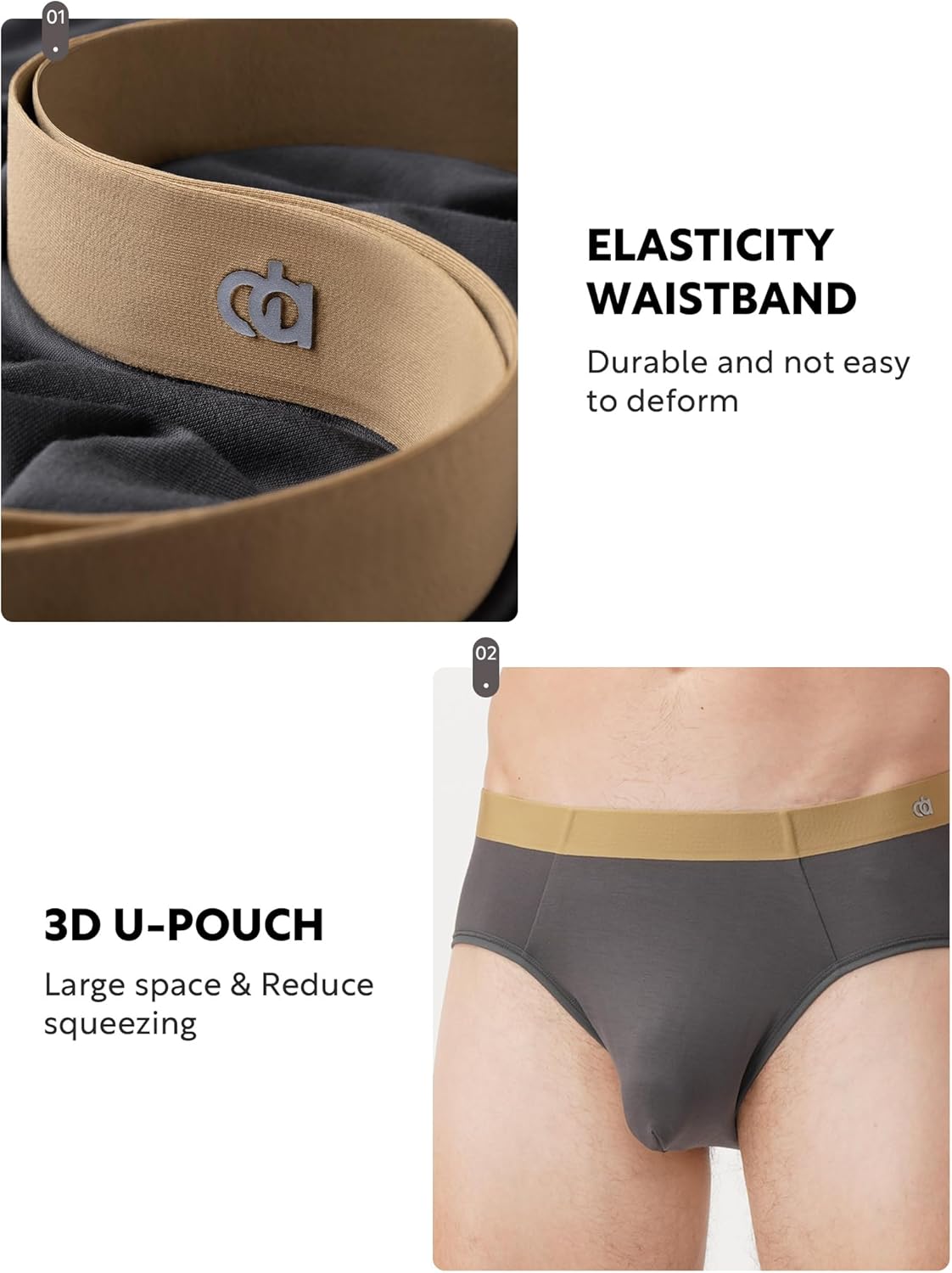 DAVID ARCHY Men's Briefs Rayon Made From Bamboo Soft Seamless Underwear Support Pouch No Fly Briefs for Men 4 Pack - Image 5