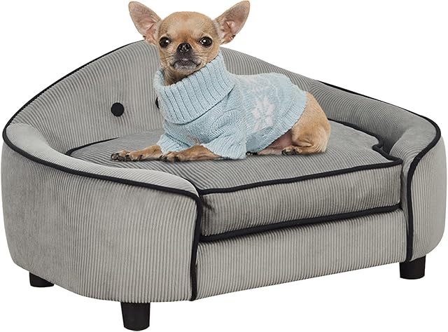PawHut Pet Sofa Dog Bed Couch Cat Kitten Sponge Removable Cushion Lounge Grey 66.5 x 45 x 35.5 cm