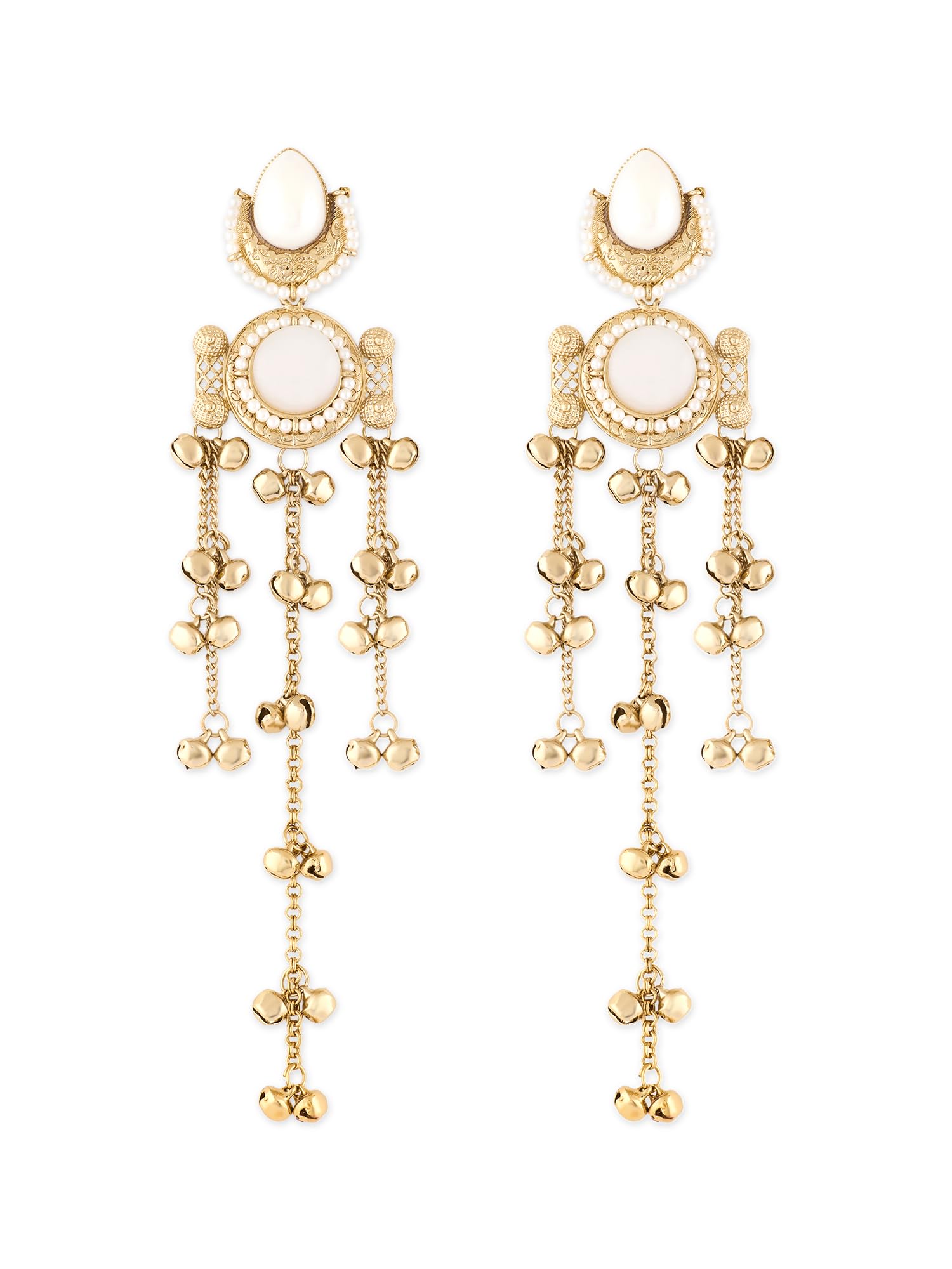 White Stones Dangling Ghungroo Antique Plating Statement Dangler Earring For Women-ZPFK21892-image-4