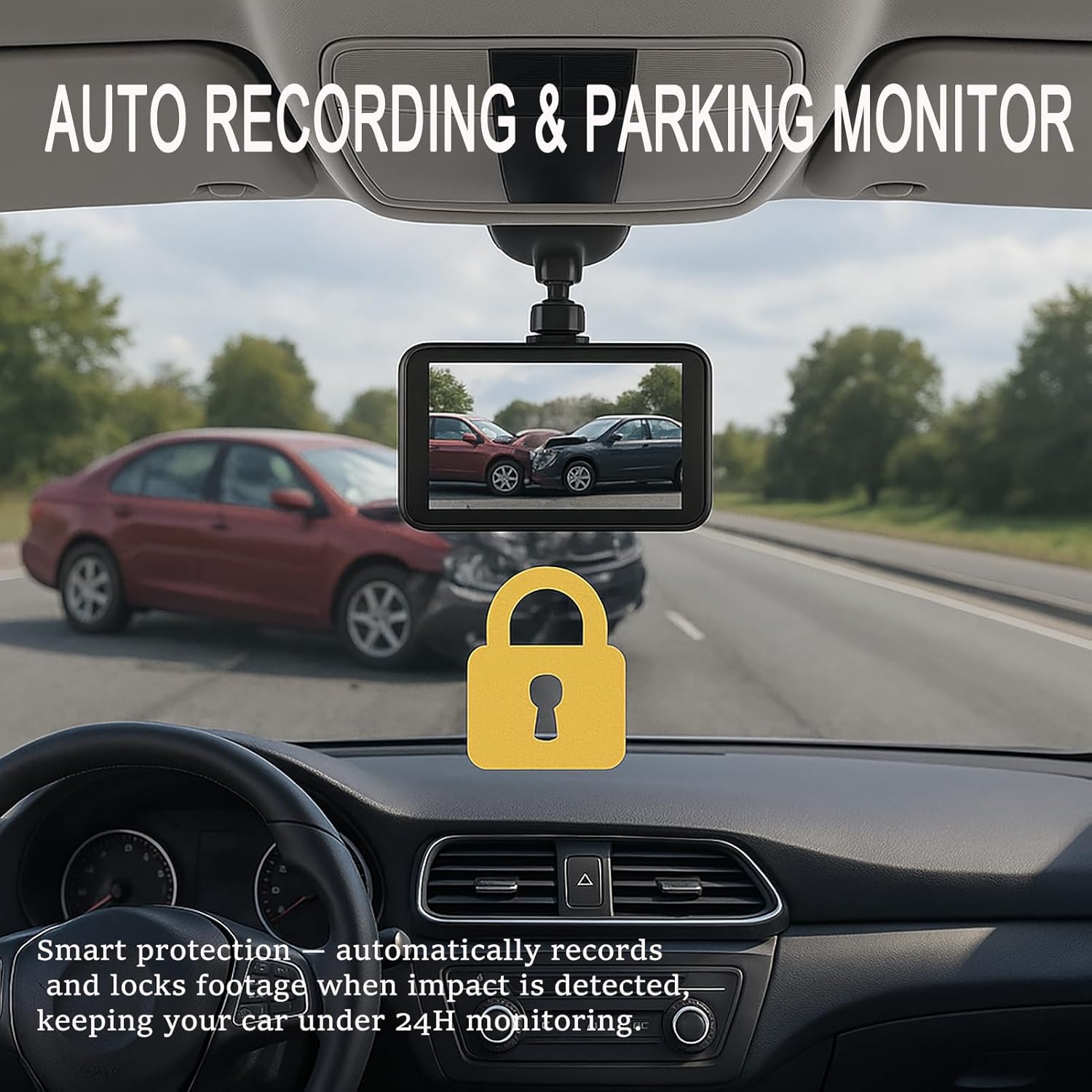 3-inch Dash Cam for Cars, 1080P HD car Camera, Wide-Angle Driving Recorder with Night Vision, Loop Recording, Video Motion Detection
