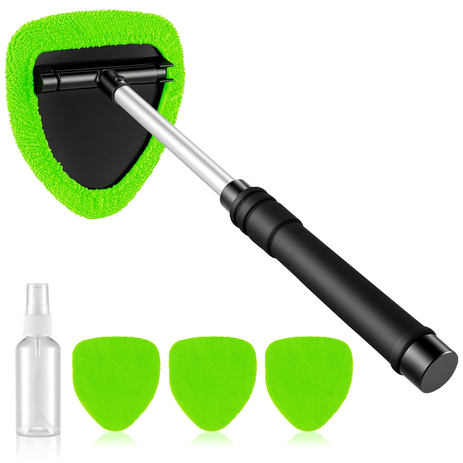 JUSTTOP Windshield Cleaner Tool Car Interior Exterior Window Cleaning Tool with Extendable Handle 4 Reusable Microfiber Pads Auto