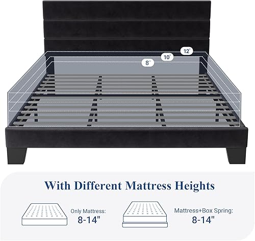 Miniatura 7 de Allewie Base de cama de plataforma tamaño King con cabecera tapizada de terciopelo y soporte de listones de madera, base de colchón totalmente