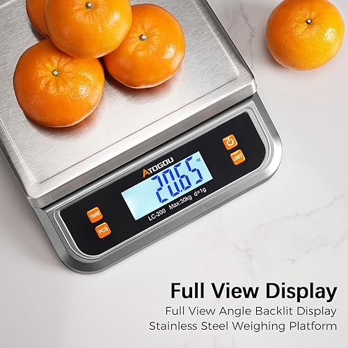 Miniatura 5 de Atogou - Báscula de cocina digital comercial de 88 libras (40 kg1 g), con conversión de 6 unidades, acero inoxidable, pantalla LCD, batería AA o uso