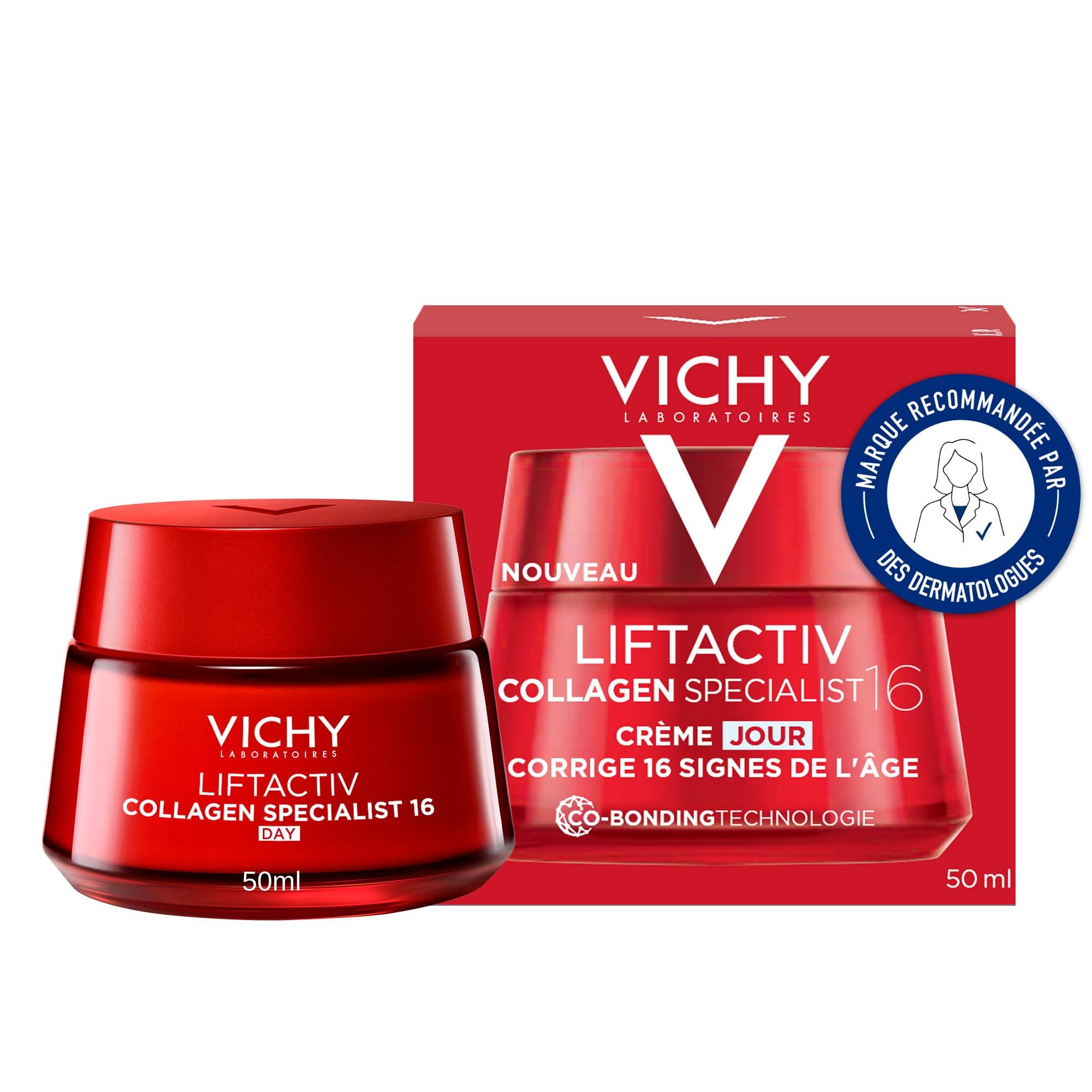 Vichy, Liftactiv, Crème de Jour Anti-Âge Collagen Specialist 16, Lisse & Repulpe, Enrichie en Collagène, Corrige 16 Signes du Vieillissement, Pour tous Types de Peau, Rechargeable