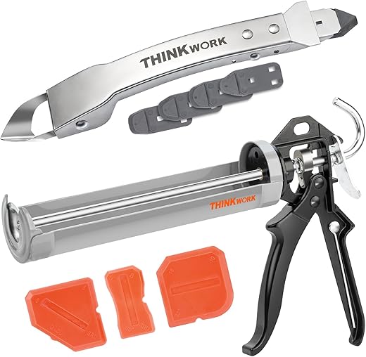 THINKWORK Caulking Tool Gun, Dripless Caulk Gun and Caulk Remover Tool for Bathroom, Kitchen, Floor, Window, Sink Joint, Frames Seal