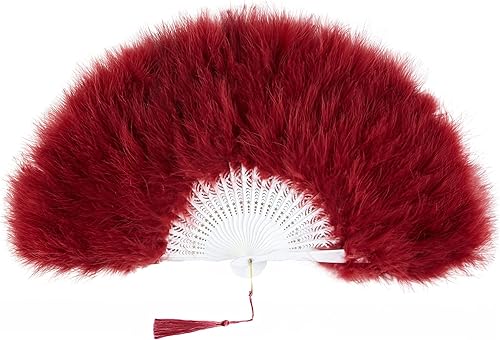 Miniatura 12 de BABEYOND Abanico de plumas de marabú estilo vintage de los años 20, abanico plegable de mano, para disfraz, baile, espectáculo, fiesta de té,