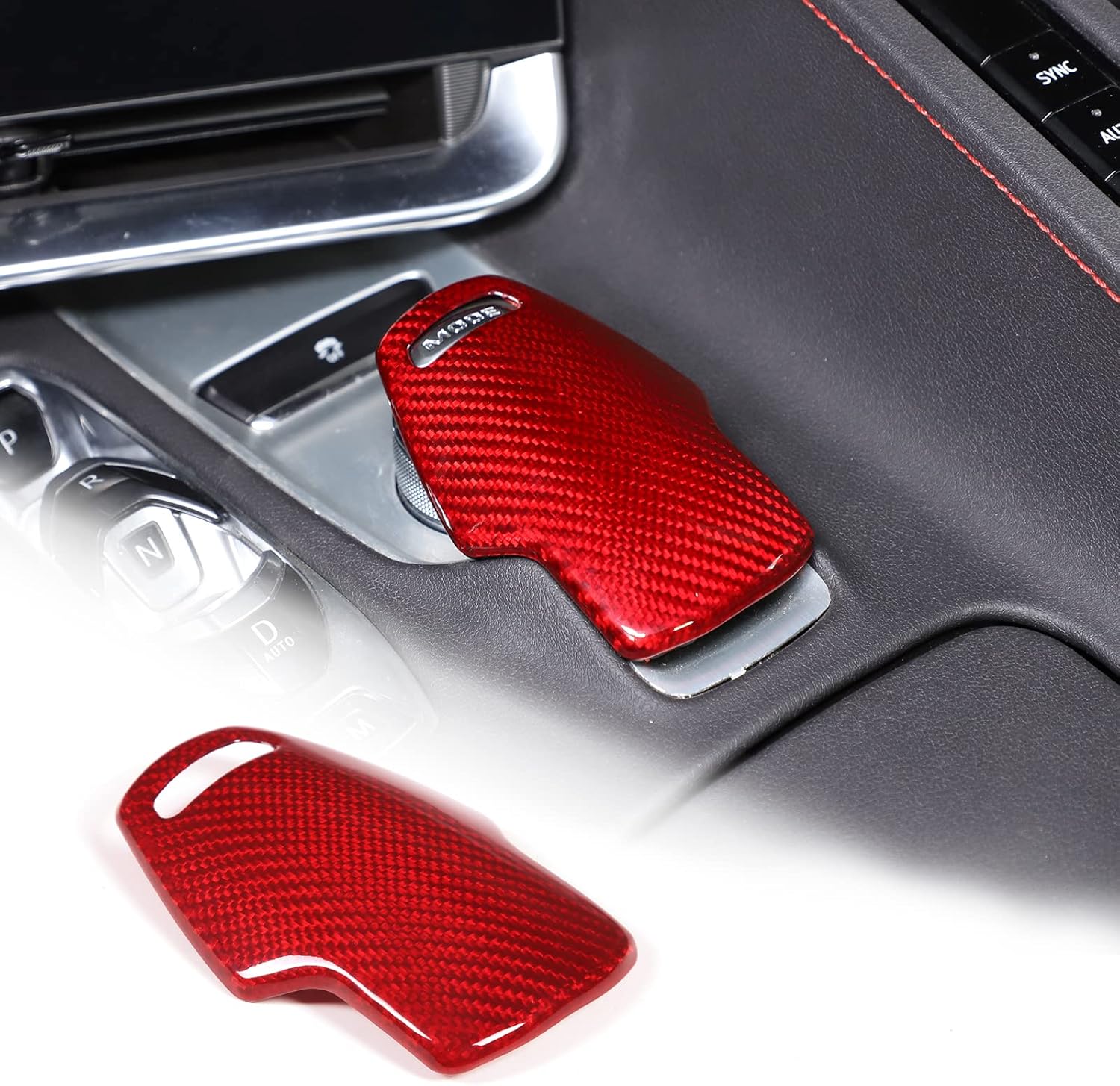 Daeiclru Real Carbon Fiber Gear Shift Knob Head Cover Compatible with Corvette C8 Z06 Z51 2020-2023, Drive Mode Switch Knob Cover, C8 Accessories (Red)