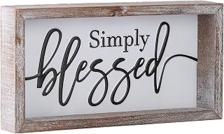 FESTWIND Simply Blessed Embossed Metal Sign with Rustic Wood Frame - Tiered Tray Decor for Fall Thanksgiving Mantel Shelf Home