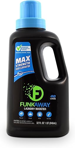 FunkAway detergente para lavandería, 32 onzas, eliminador de olores de máxima resistencia, eliminador de manchas, 40 cargas, HE