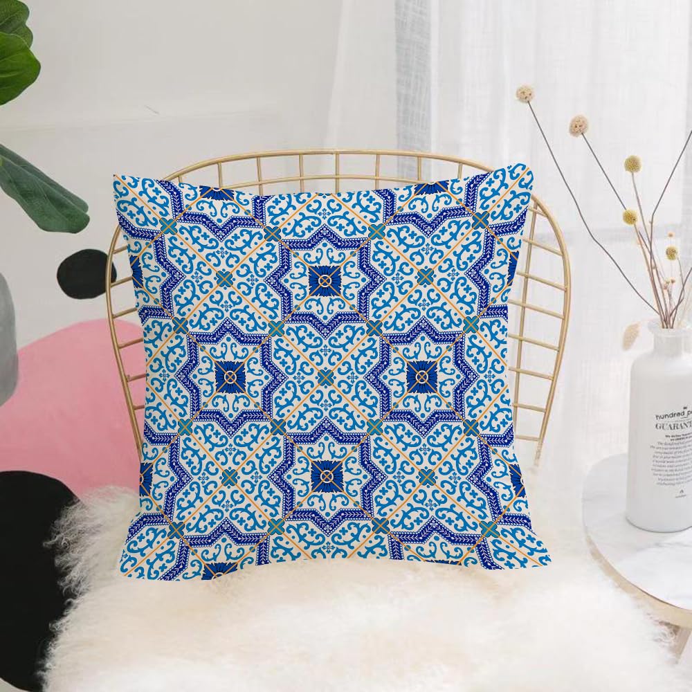 HYOSXW Cushion Cover,Throw Pillow Case Home Decorative for Living Room Bedroom Sofa Chair 16X16 Inch,Moroccan,Moroccan Portuguese Style Classic Tiles Ornaments Islamic Historical B,Pillowcase 40X40cm