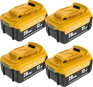 4Pack 12000mAh High Capacity Battery Replacement for Dewalt 20V Max Battery | Compatible with Dewalt 20 Volt Lithium Ion Batteries DCB200 DCB204 DCB205 DCB206 DCB207 DCD/DCF/DCG Series Cordless Tools