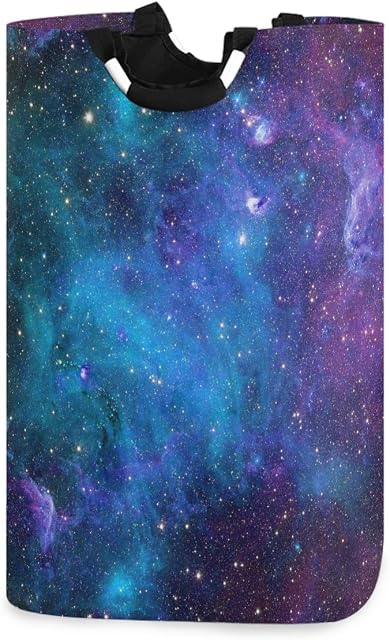 Mnsruu Galaxy Stars Blue Purple Pop-Up Laundry Hampers,Waterproof and Collapsible Laundry Basket with Handles for Baby Nursery College Dorms Kids Bedroom Bathroom