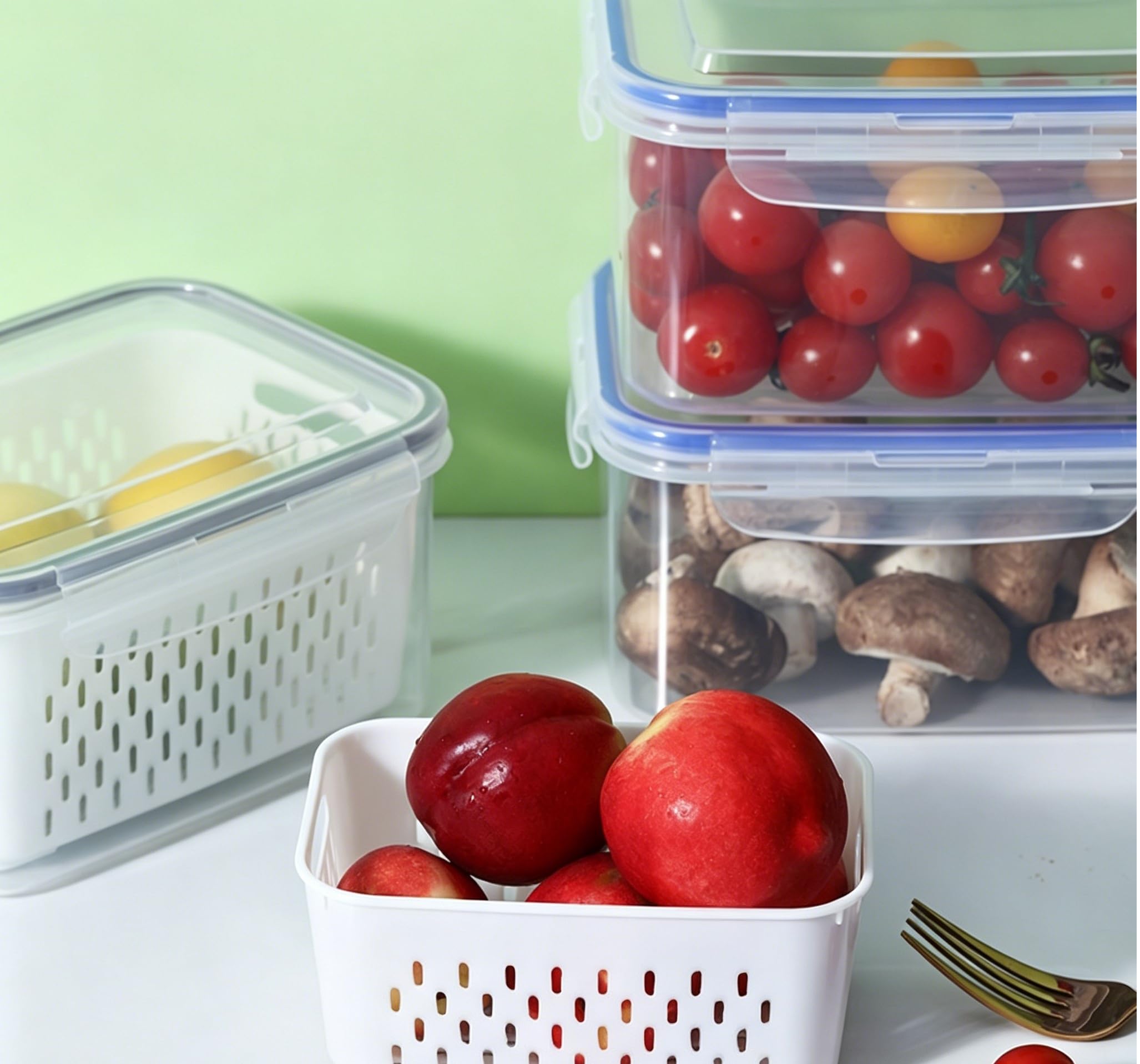 4 cajas de conservación, recipientes para mantener frescos frutas, verduras, ensaladas, bayas, huevos y patatas (XL)