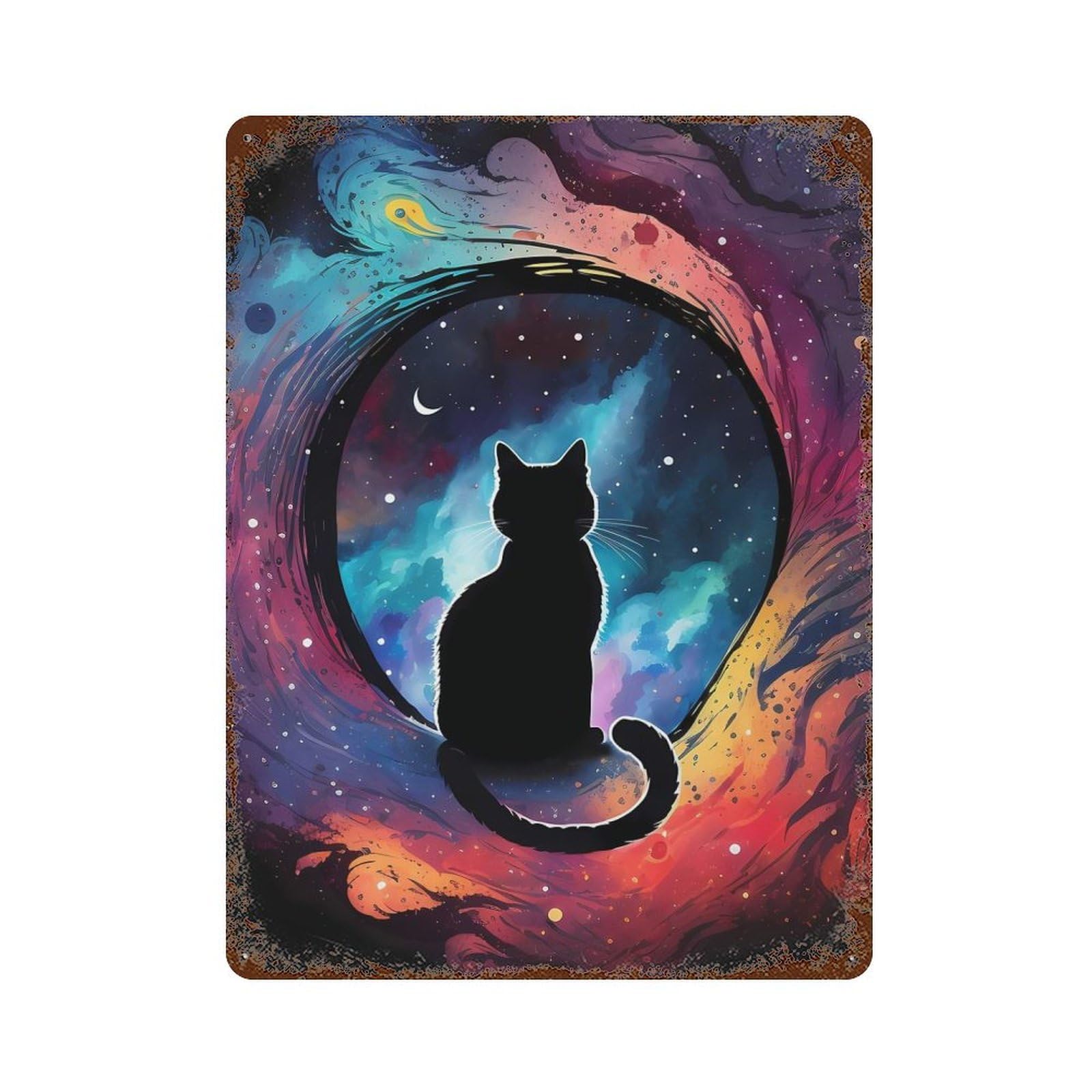 Space Cat Retro Metal Sign 15.7"x11.8", Farmhouse Wall Decor for Cafe, Home Bar And Lounge Decor