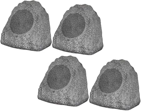 Theater Solutions 4R8G Outdoor Granite 8" Rock 4 Speaker Set for Deck Pool Spa Yard Garden