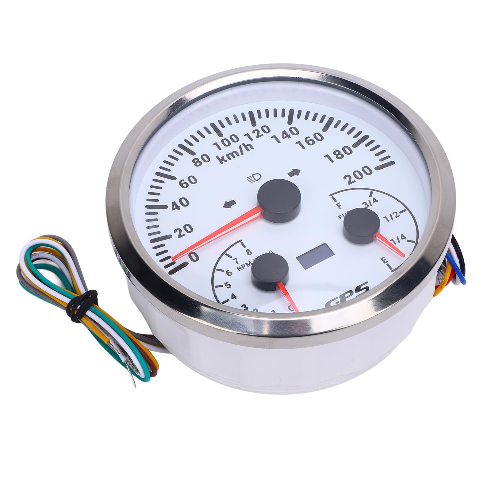 Medidor de odómetro GPS, velocímetro de 110 mm, tacómetro, 0-200 KM H, 0-8000 RPM, indicador de nivel de con señales de giro para camión yate RV (Esfera blanca y bisel plateado CXA098)