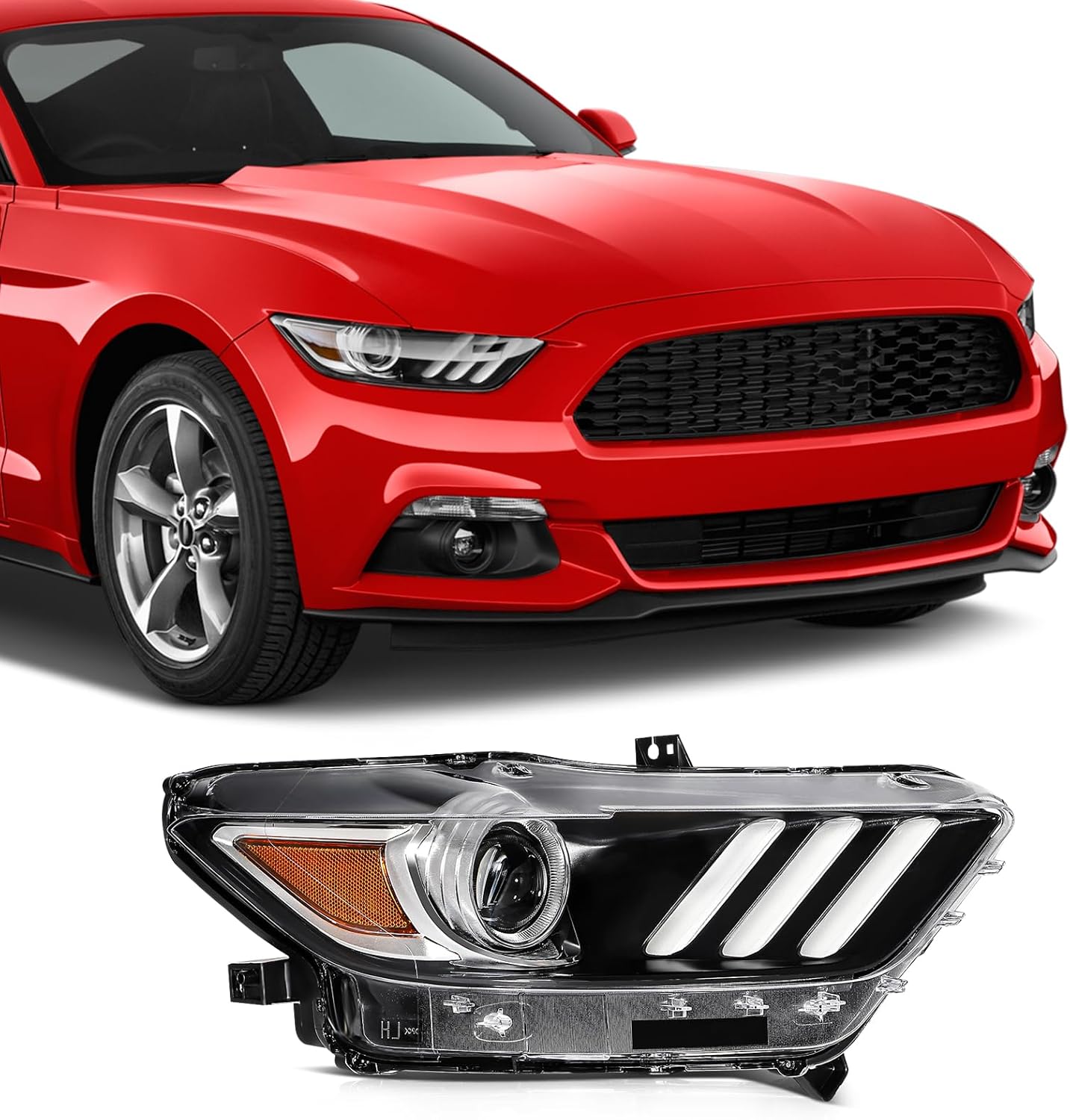 SCITOO Headlights for 2015 2016 2017 2018 2019 2020 for Ford for Mustang Right Headlight Assembly Black Housing Amber Reflector FR3Z13008K