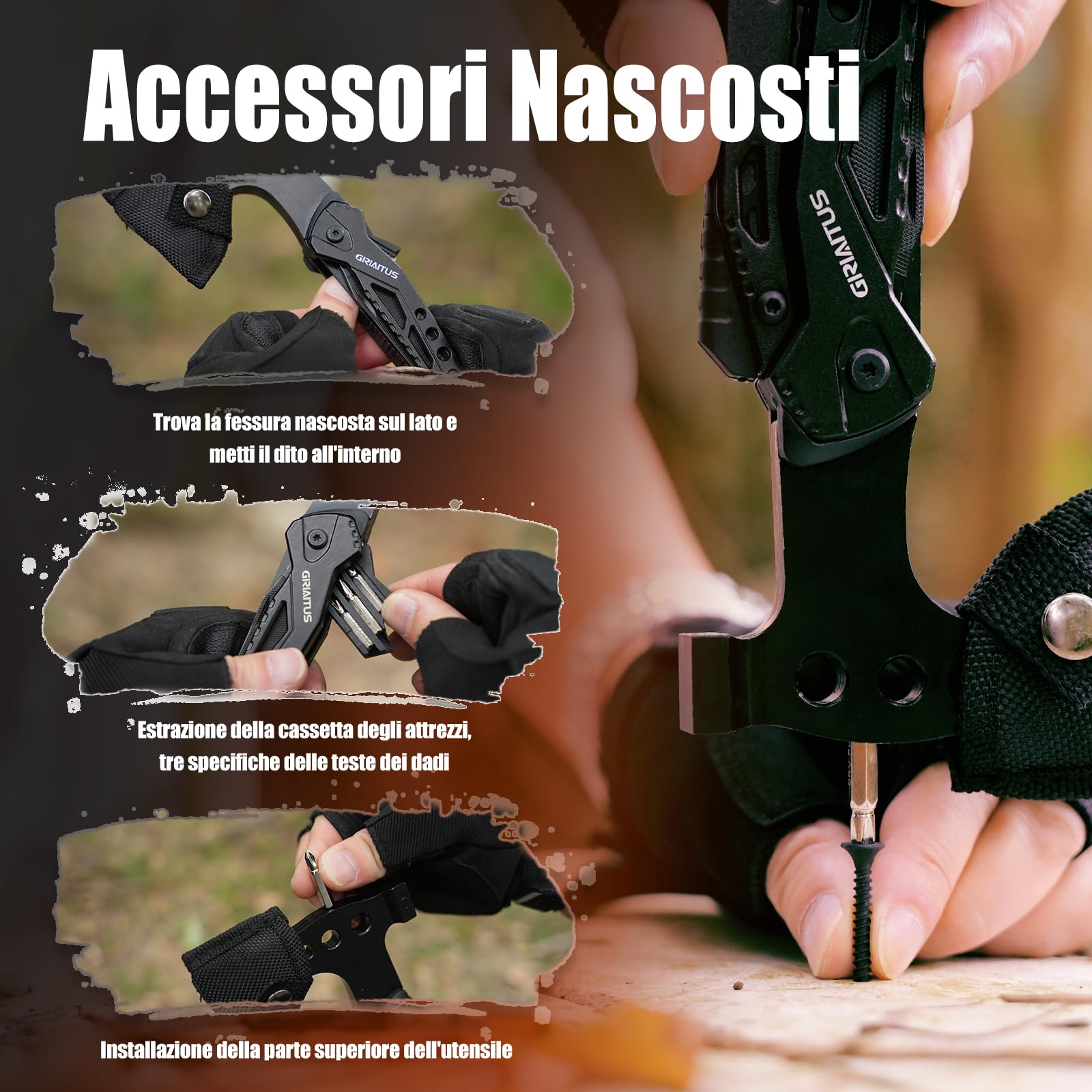 Multitool 16w1 Asce Sopravvivenza Coltello Martello Pinze Seghetto Cacciavite