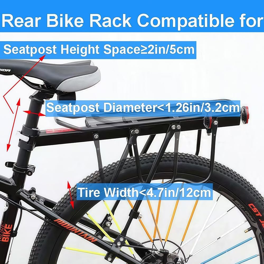 Hinterer Fahrradträger für Fahrrad, 110Lbs/50kgs Kapazität Fahrradgepäckträger mit reflektierendem, verstellbarem Schnellspanner Mountain Road Bicycle Cargo Rack