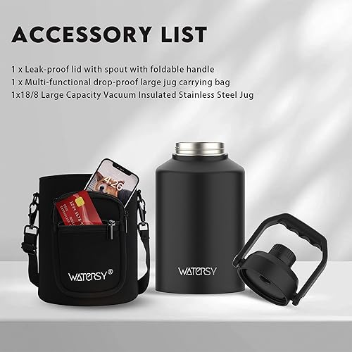 Miniatura 6 de WATERSY 1 Gallon Water Bottle Insulated(Cold for 48 Hrs),BPA Free&Leak Proof,128oz Stainless Steel Water Jug with Handle for