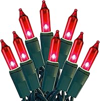 Vista 1 de HISHINY Luces de Navidad, 100 unidades, luces rojas para árbol de Navidad con cable verde para decoración de Navidad al aire libre e