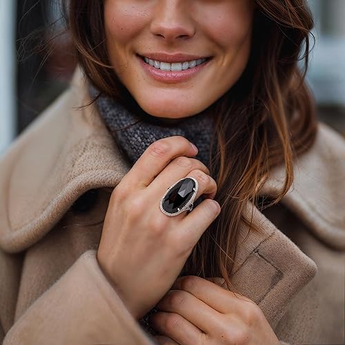 Miniatura 2 de Ross-Simons Anillo de cóctel de ónix negro, 0.40 qt. t. w. Espinela Negra y 0.40 qt. t.w. Anillo de cóctel de topacio blanco en plata de ley. Talla