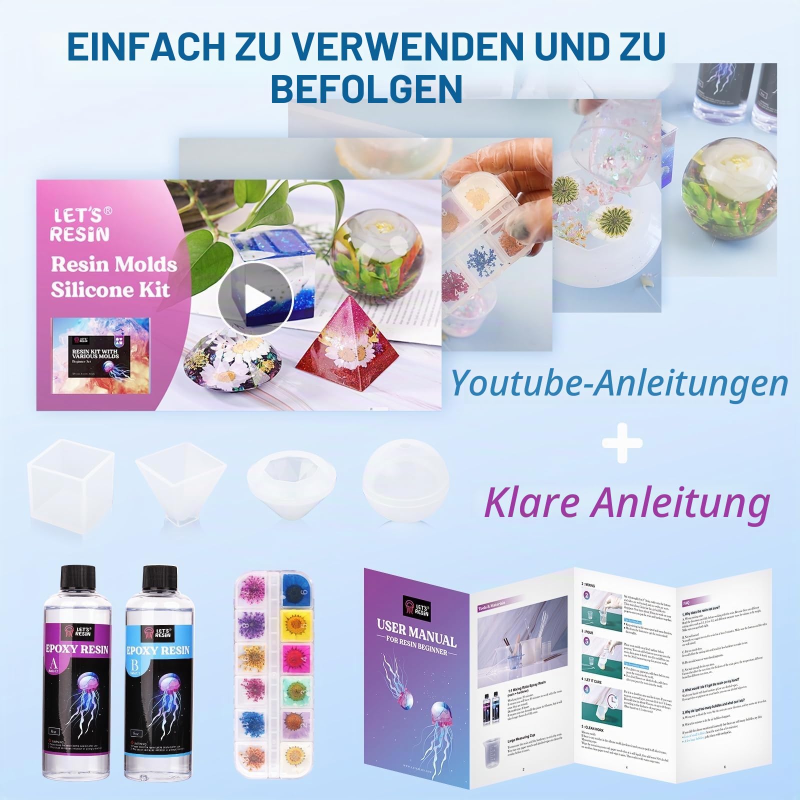 LET'S RESIN UV Resin Set mit UV Lampe + Epoxidharz Set Anfänger
