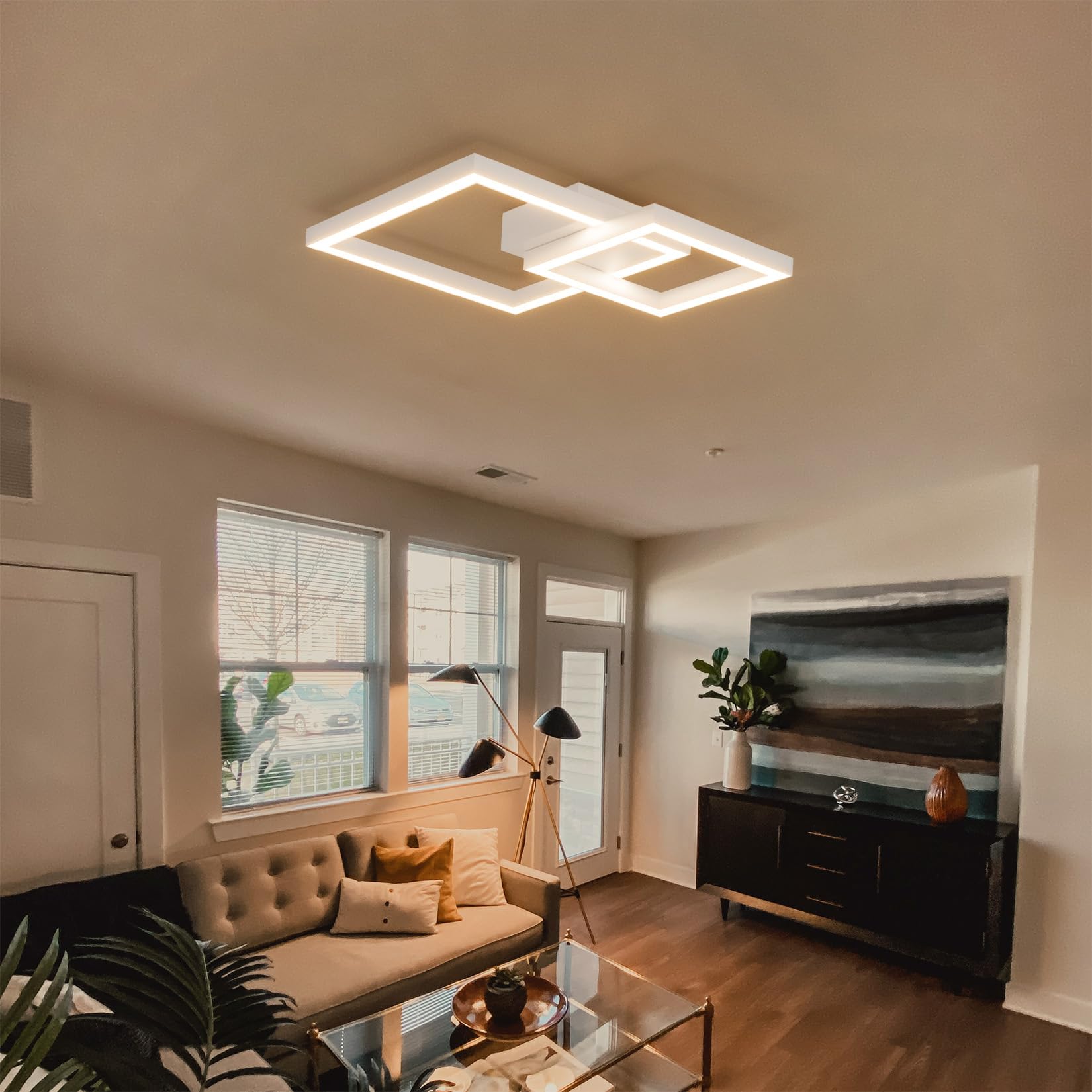 Klighten Plafoniera Led Soffitto 35W Dimmerabile con Telecomando, Lampada da Soffitto Moderna, Plafoniera Decorativa Alluminio per Soggiorno Cucina Corridoio Camera da Letto, 3000K-6000K, Bianco