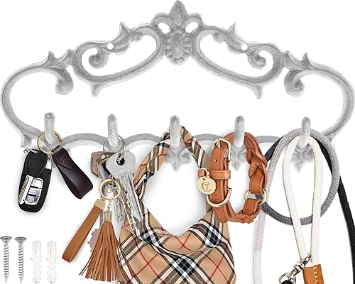 Comfify Colgador de pared de hierro fundido, diseño vintage con 5 ganchos, llaves, toallas, abrigos, etc. Montaje en la pared, metal, resistente,