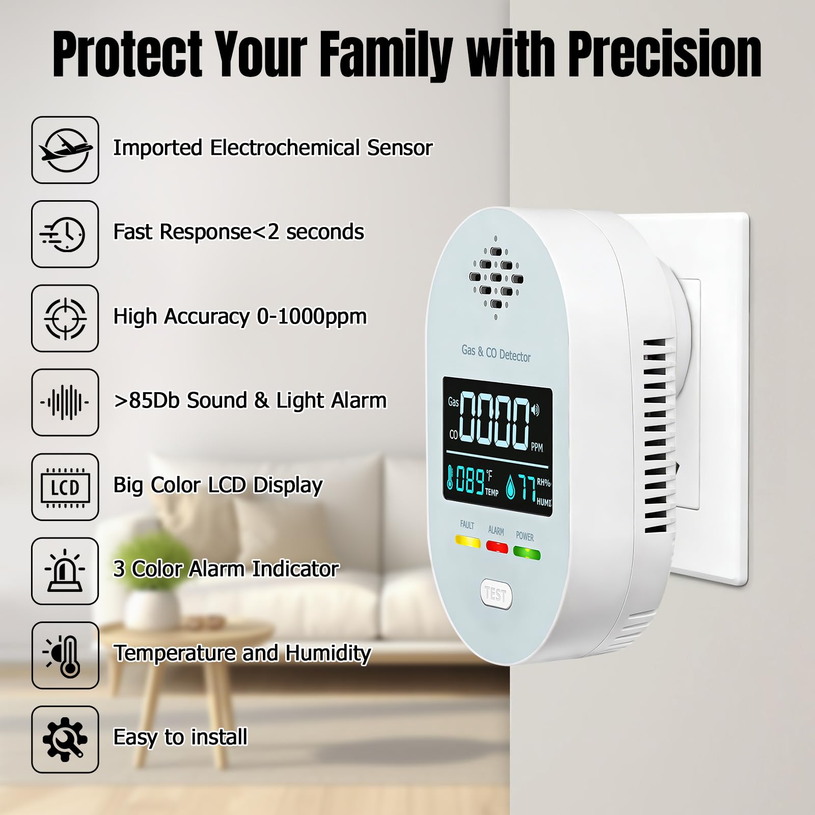 4 in 1 sensore di temperatura e umidità, termometro d'atmosfera con allarme acustico, LCD digitale igrometro Digitale per Interni, termometro igrometro per interni con schermo HD e display - Bianco
