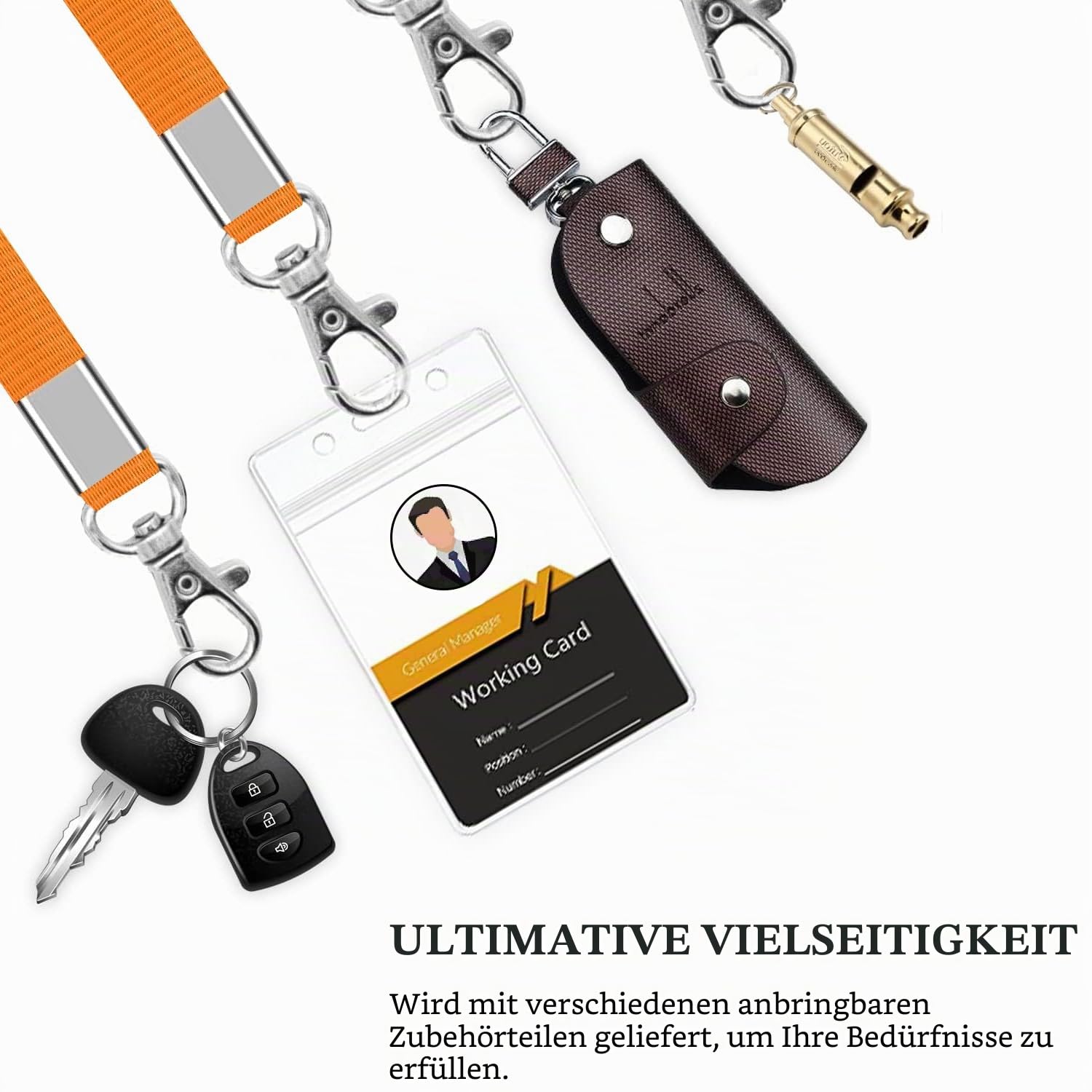 100 Stück Schlüsselbänder für Ausweise, Orange, Schlüsselband mit Clip, Umhängeband mit Abzeichen-Clip, Bulk Lanyards für Hals, Namensschild-Halter