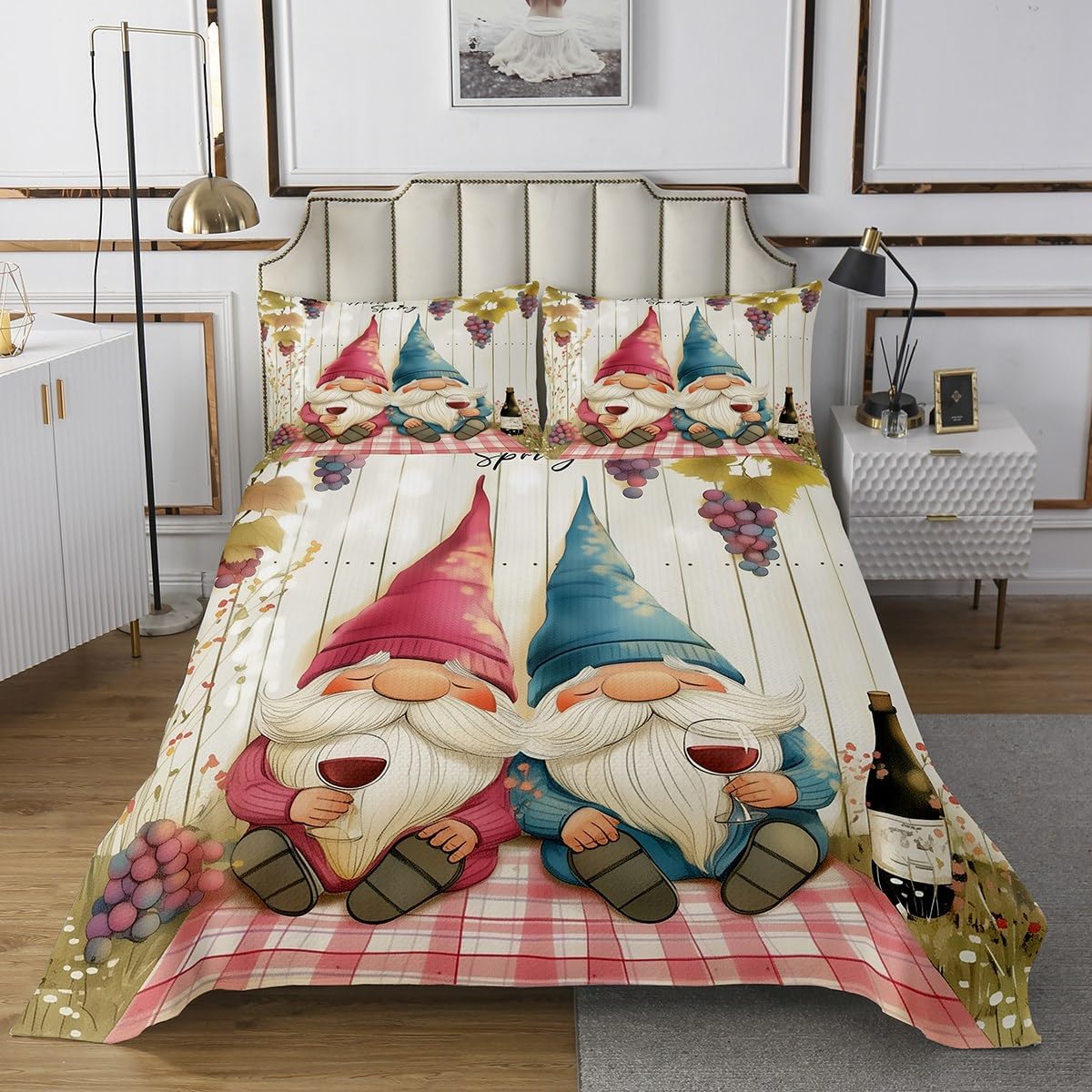 Manfei Hello Spring Bedspread Twin Size,Retro Truck Happy Camping Bedding Set 2pcs for Kids Teens Living Room Decor,Flowers Romantic Quilted Coverlet Soft Breathable with 1 Pillowcase