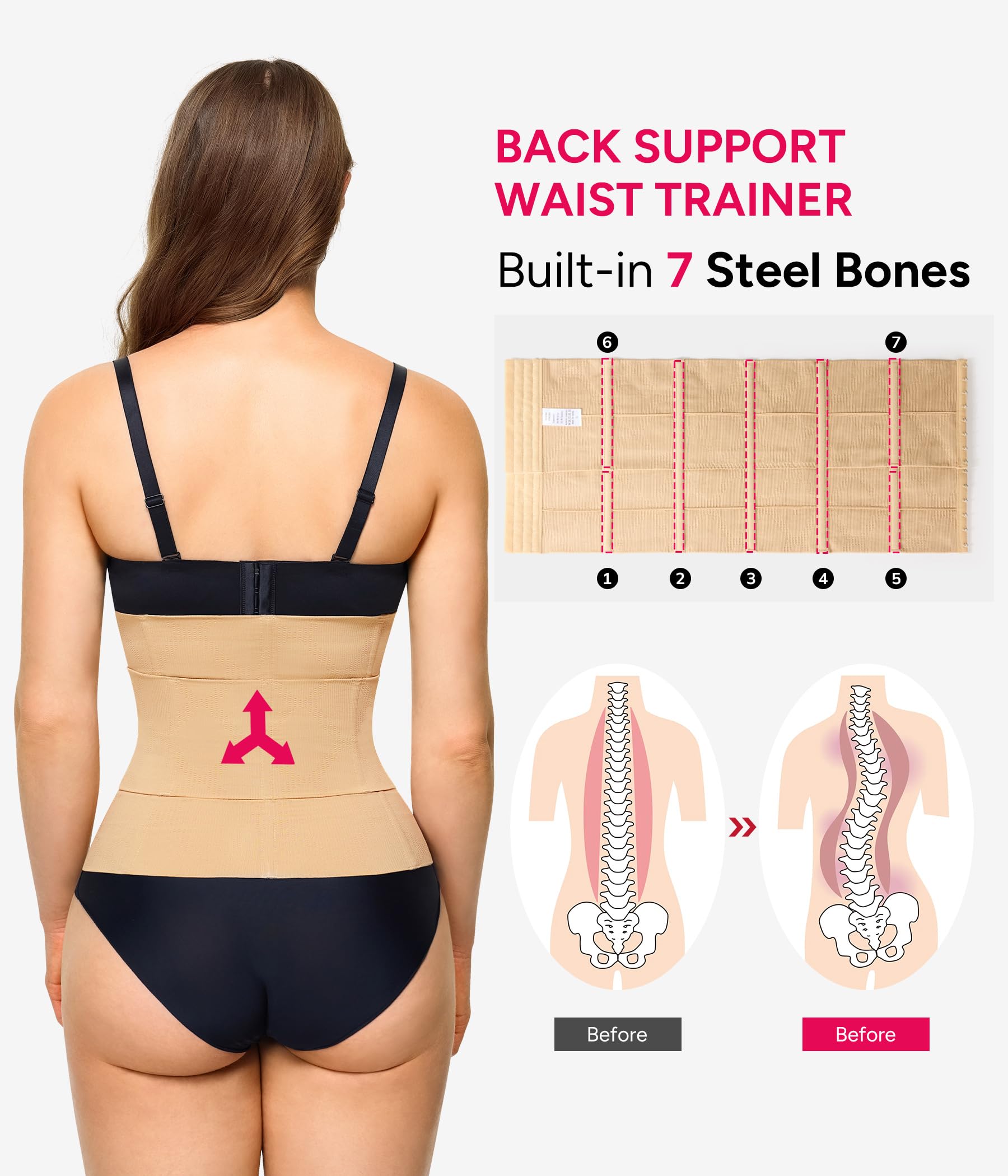 KUMAYES Corset Reductor Fajas Reductoras Mujer Waist Trainer Cintura Faja Cinturón Abdomen Faja Colombiana Corsé Moldeadora Corsé Bustier Shapewear Postparto