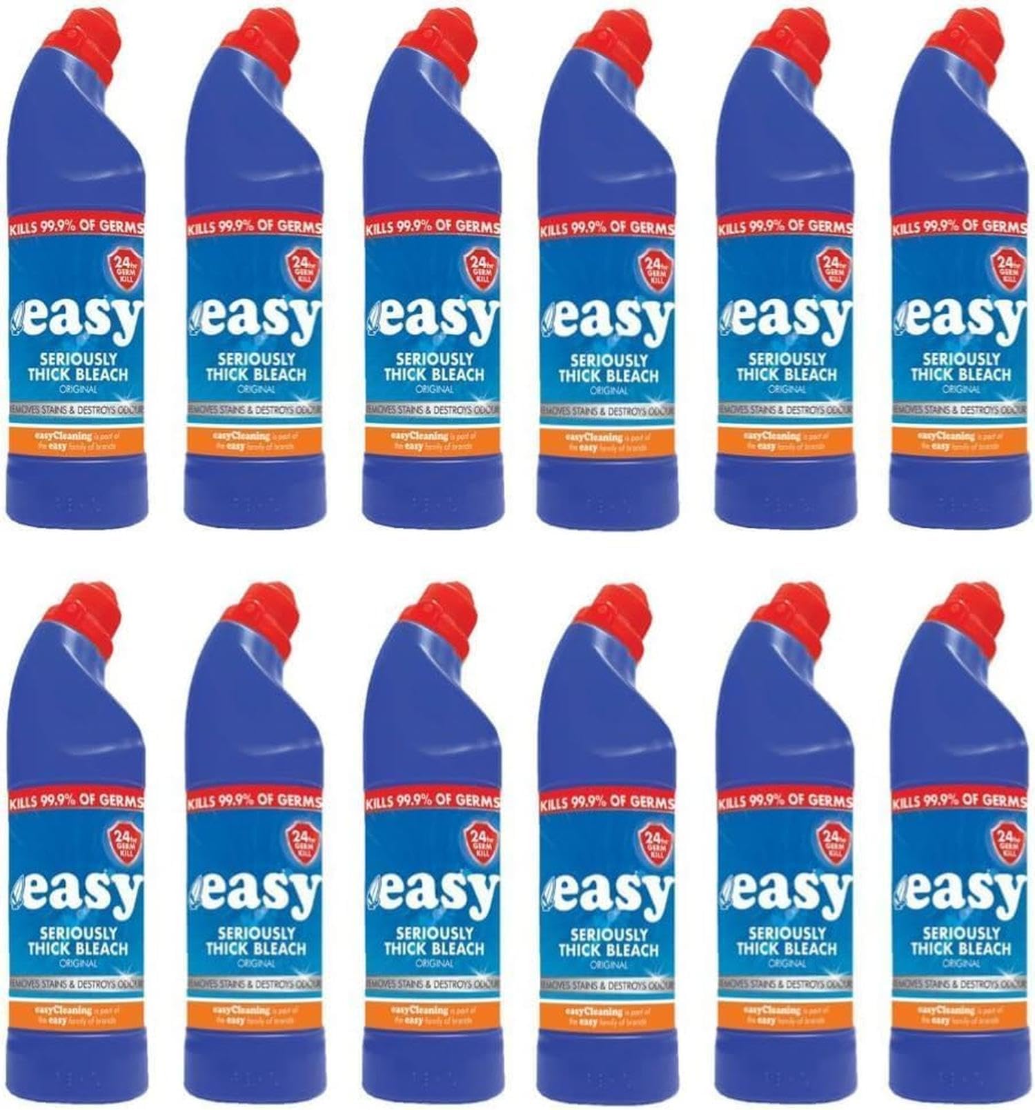 Easy Seriously Thick Bleach Original – 12 x 750ml | Kills 99.9% of Bacteria | Powerful Stain Removal & Odour Destruction | Deep Cleaning Home Disinfectant Solution - By MegaAisle
