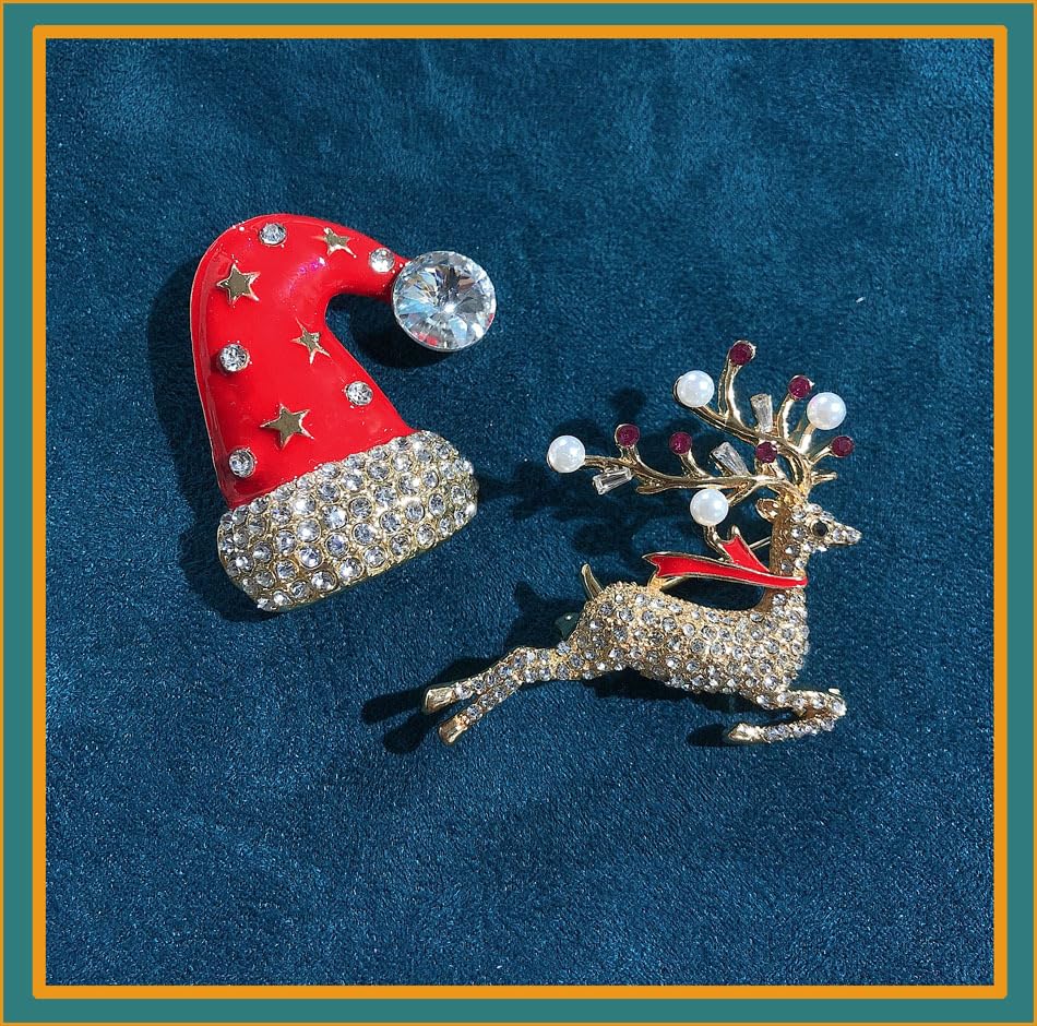Image of Christmas Brooch Pins Crystal Christmas Tree Snowflake Jingle Bell Reindeer Enamel Brooches Holiday Party Gift for Women